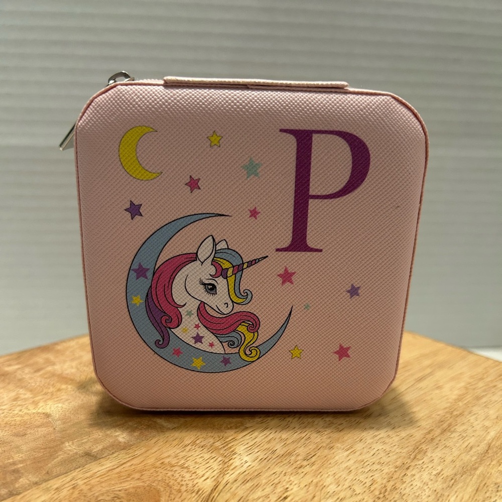Pink Unicorn Jewelry Case with letter P
